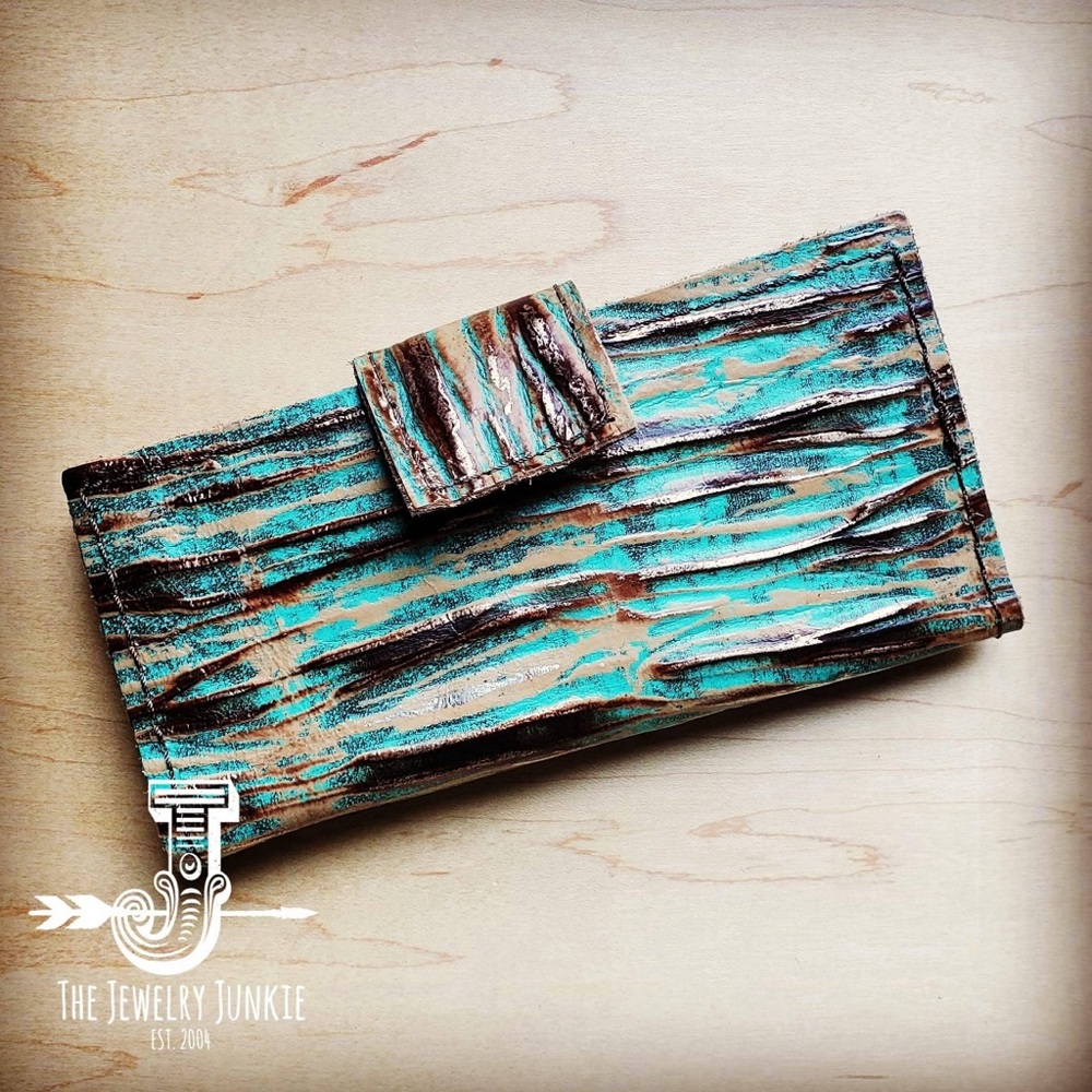 Embossed Leather Wallet-Turquoise Chateau with Snap